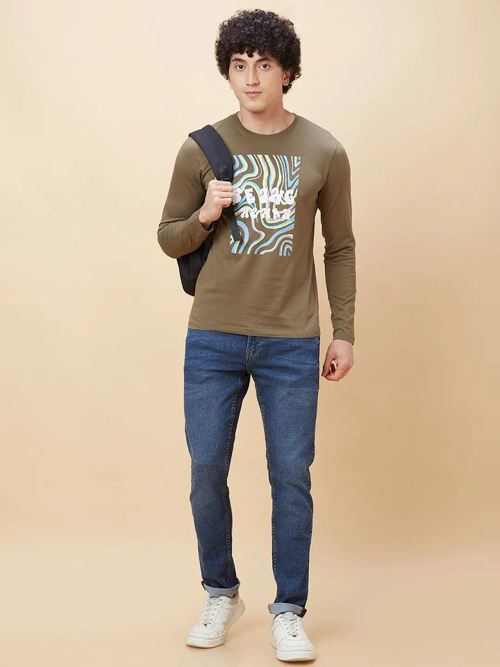Green Regular Fit Men's Long Sleeves T-Shirt by Being Human Clothing
