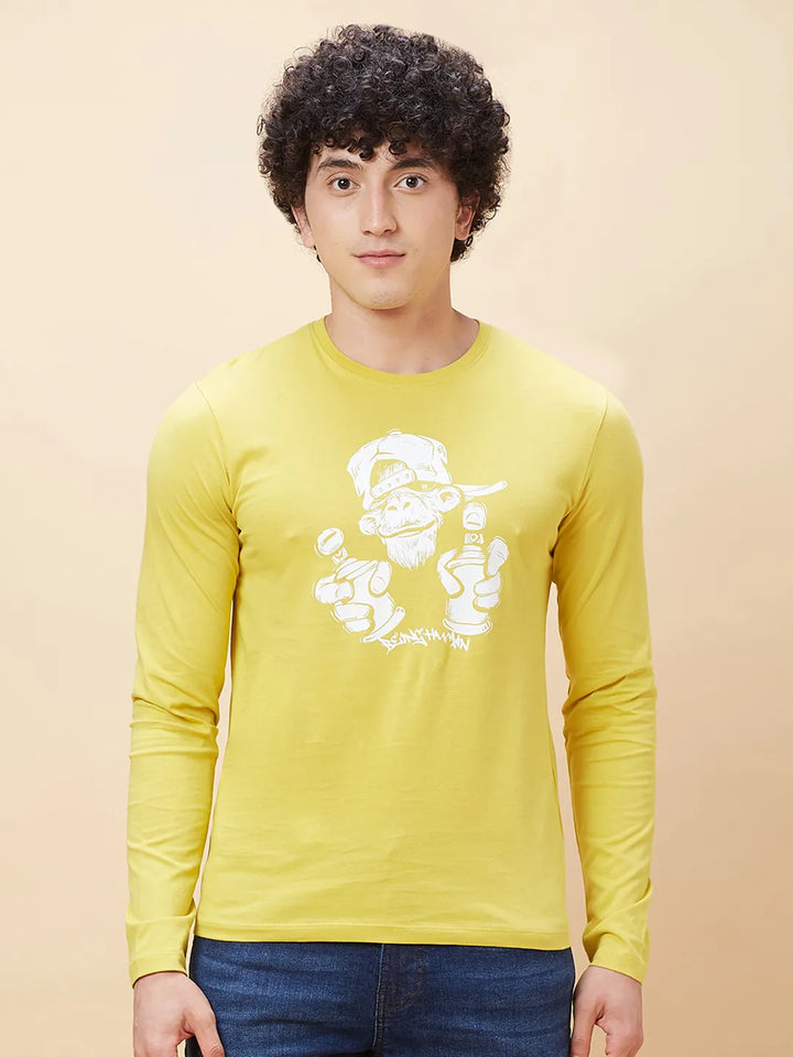 Yellow Regular Fit Men's Long Sleeves T-Shirt by Being Human Clothing