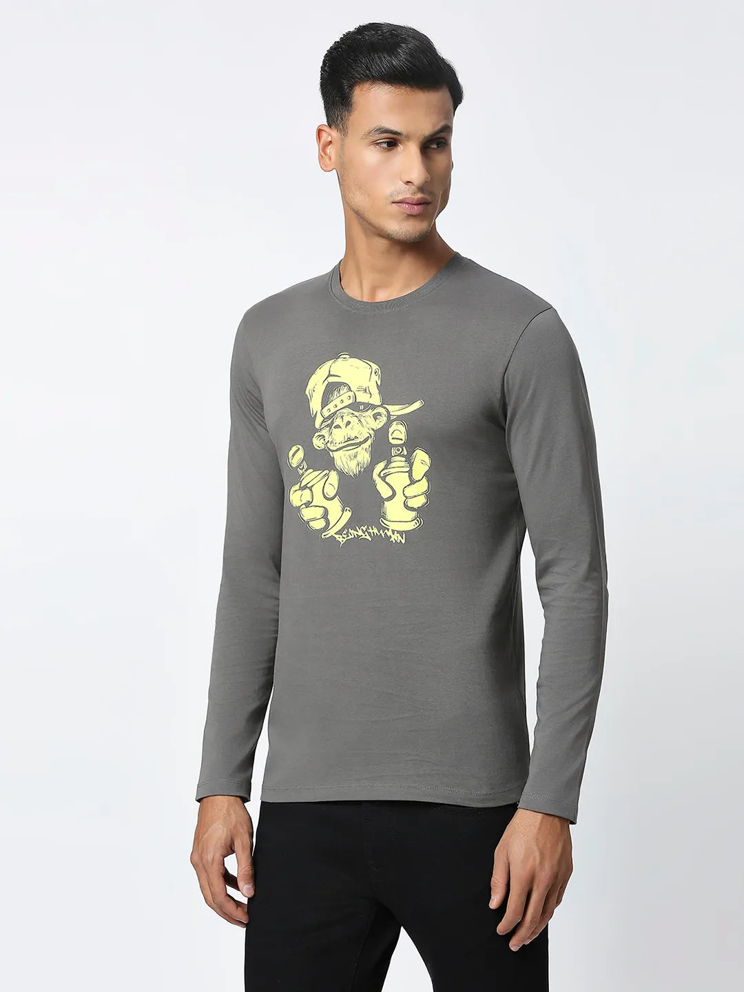 Grey Regular Fit Men's Long Sleeves T-Shirt by Being Human Clothing