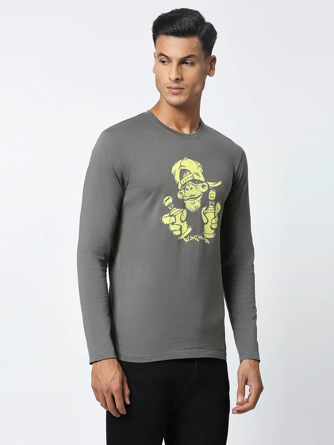 Grey Regular Fit Men's Long Sleeves T-Shirt by Being Human Clothing