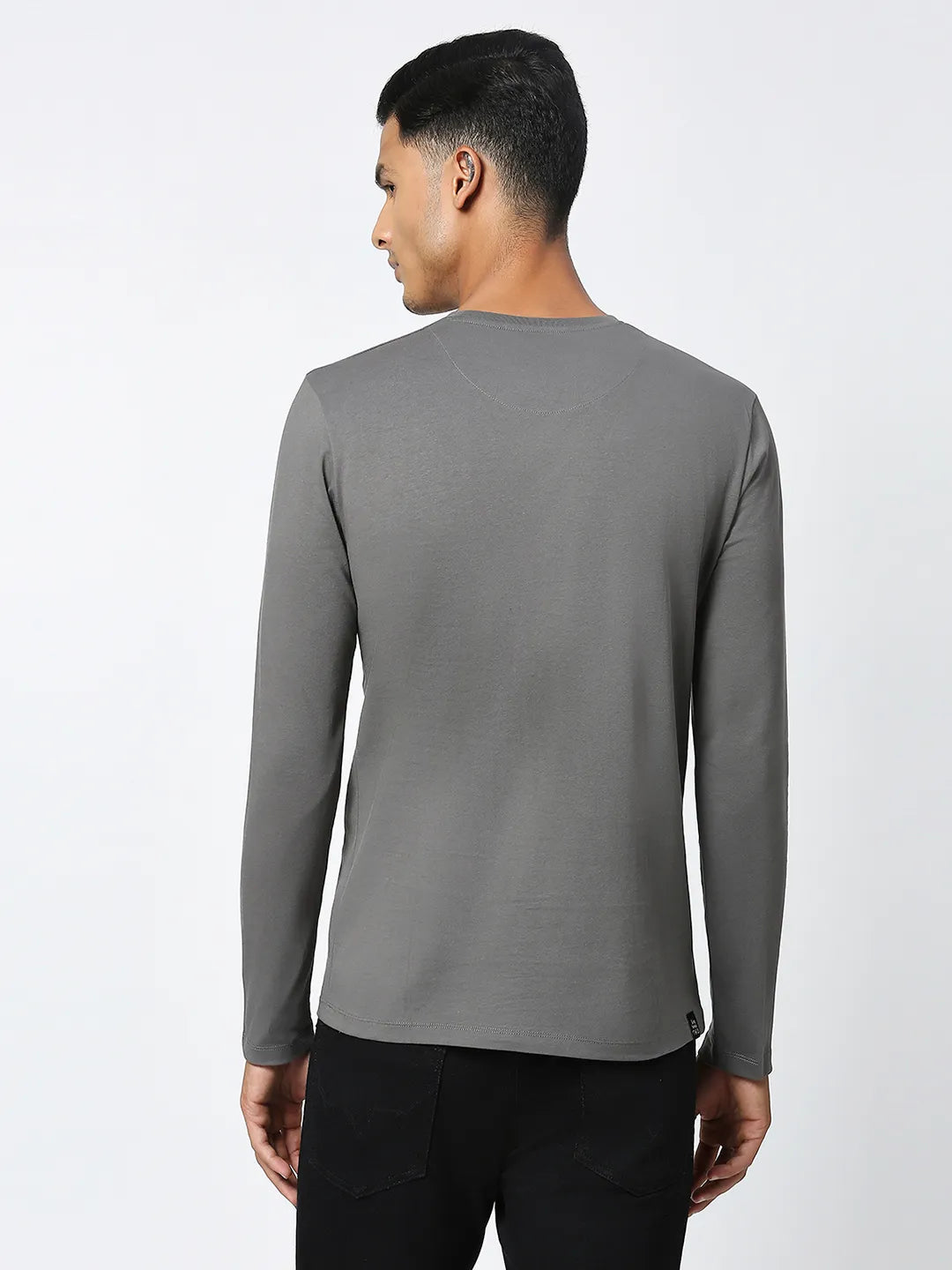 Grey Regular Fit Men's Long Sleeves T-Shirt by Being Human Clothing