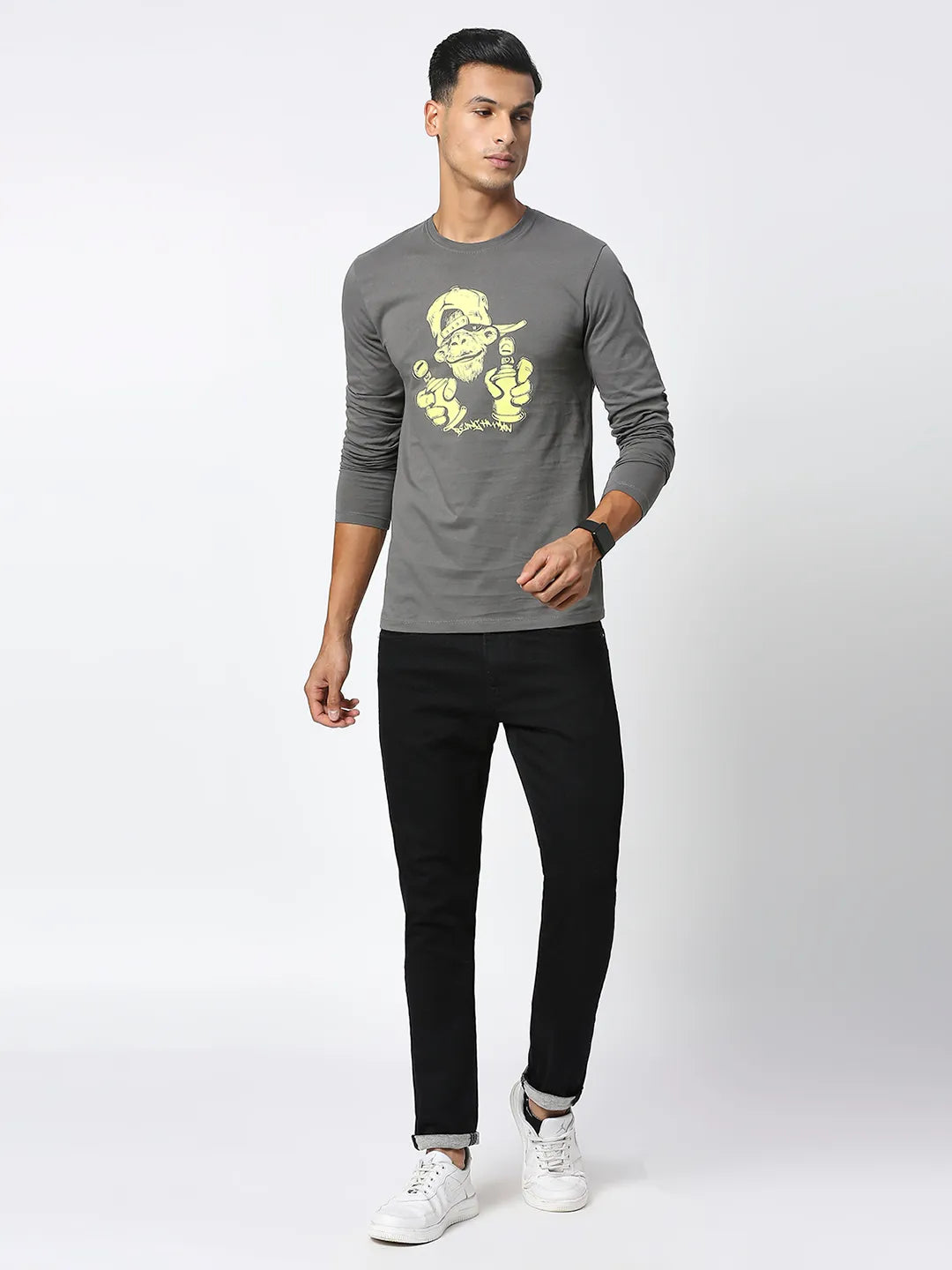 Grey Regular Fit Men's Long Sleeves T-Shirt by Being Human Clothing