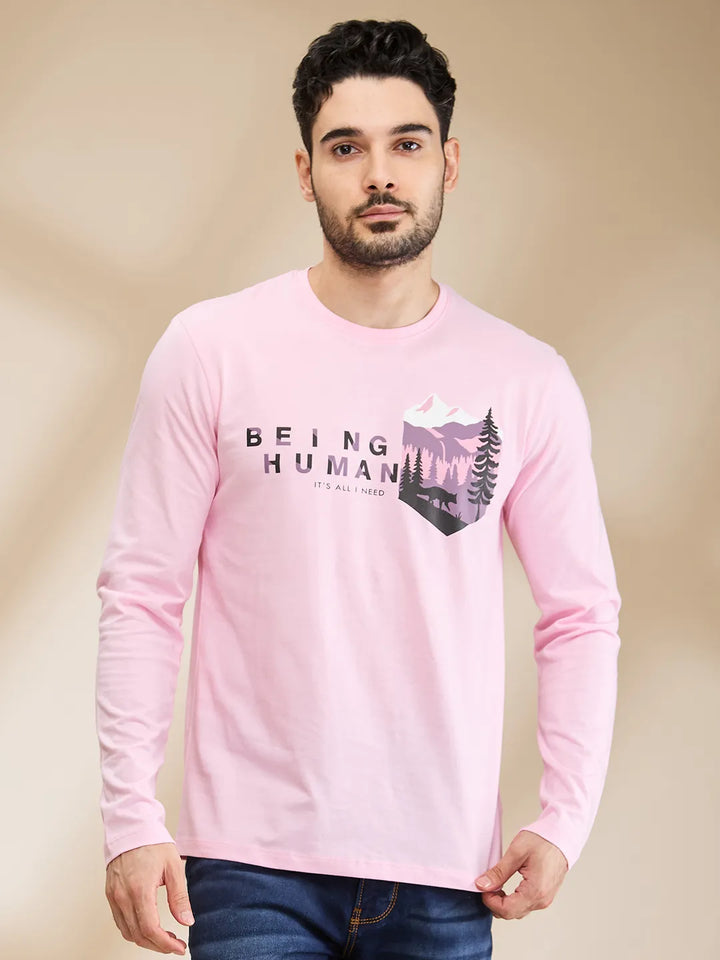 Pink Regular Fit Men's Long Sleeves T-Shirt