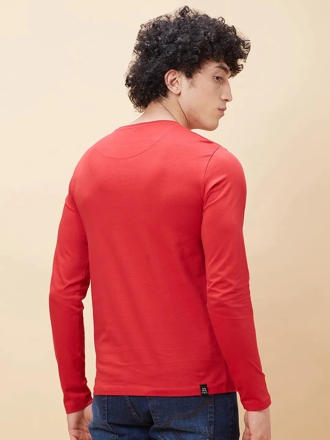 Red Regular Fit Men's Long Sleeves T-Shirt by Being Human Clothing