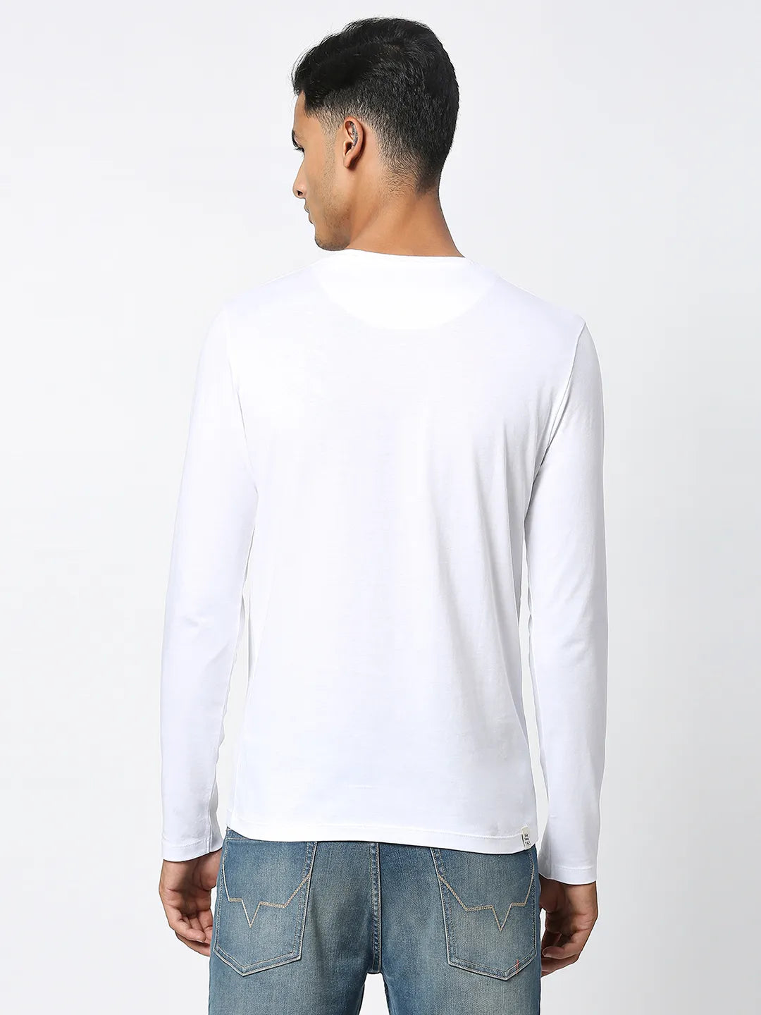 White Regular Fit Men's Long Sleeves T-Shirt by Being Human Clothing