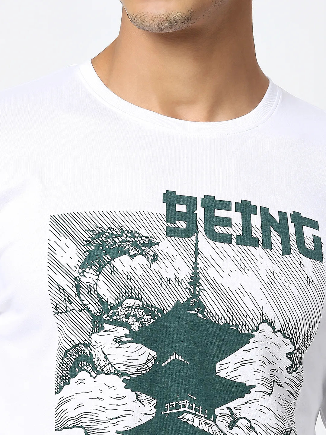 White Regular Fit Men's Long Sleeves T-Shirt by Being Human Clothing