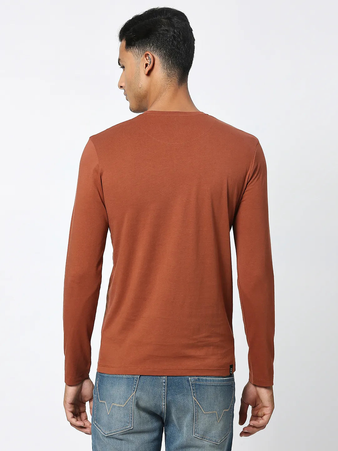 Brown Regular Fit Men's Long Sleeves T-Shirt by Being Human Clothing