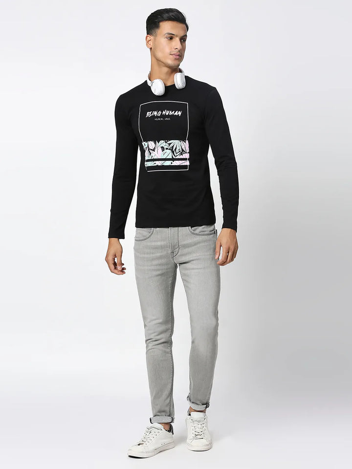 Black Regular Fit Men's Long Sleeves T-Shirt by Being Human Clothing