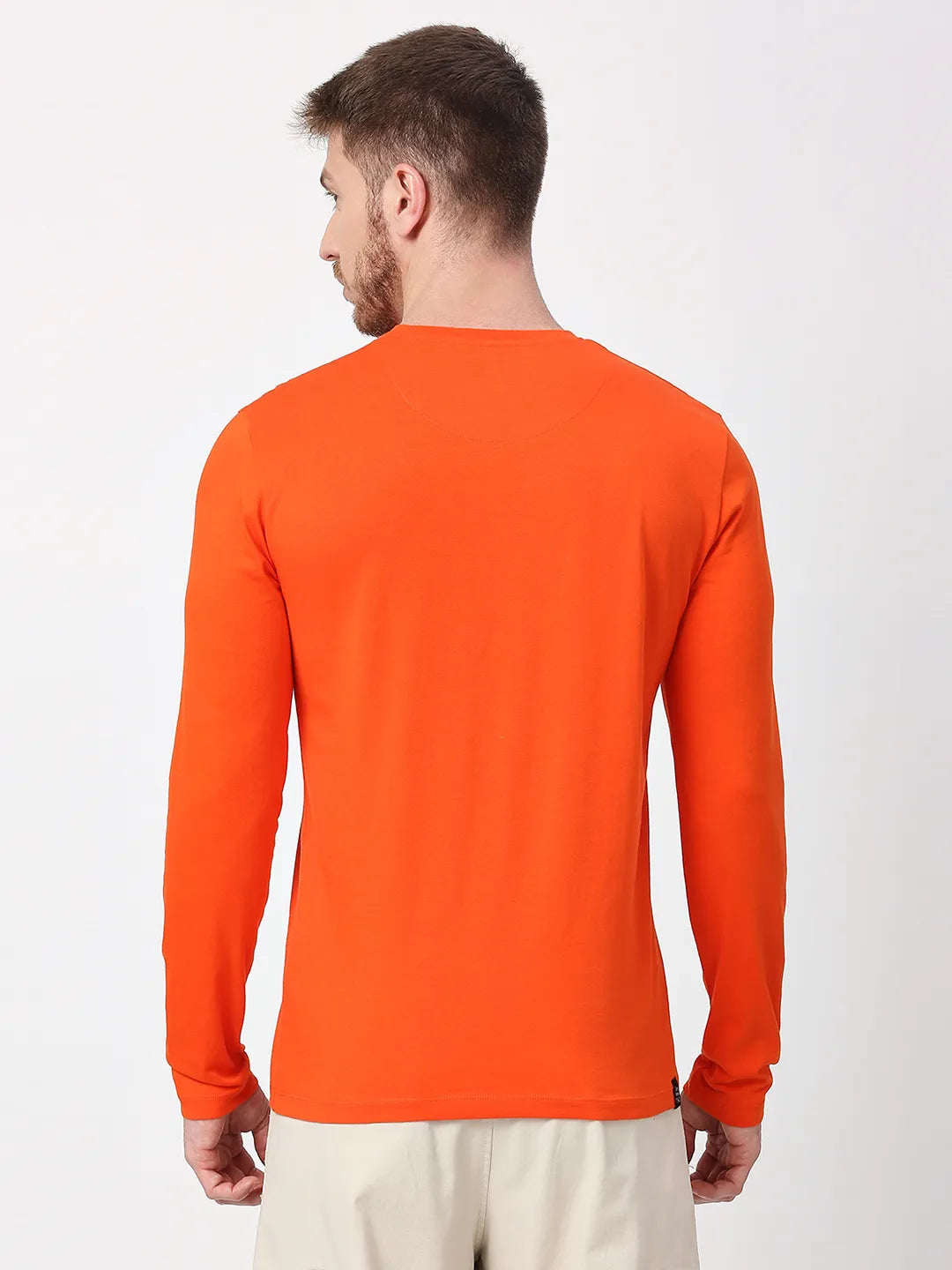 Orange Regular Fit Men's Long Sleeves T-Shirt by Being Human Clothing
