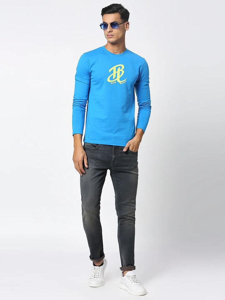 Blue Regular Fit Men's Long Sleeves T-Shirt by Being Human Clothing