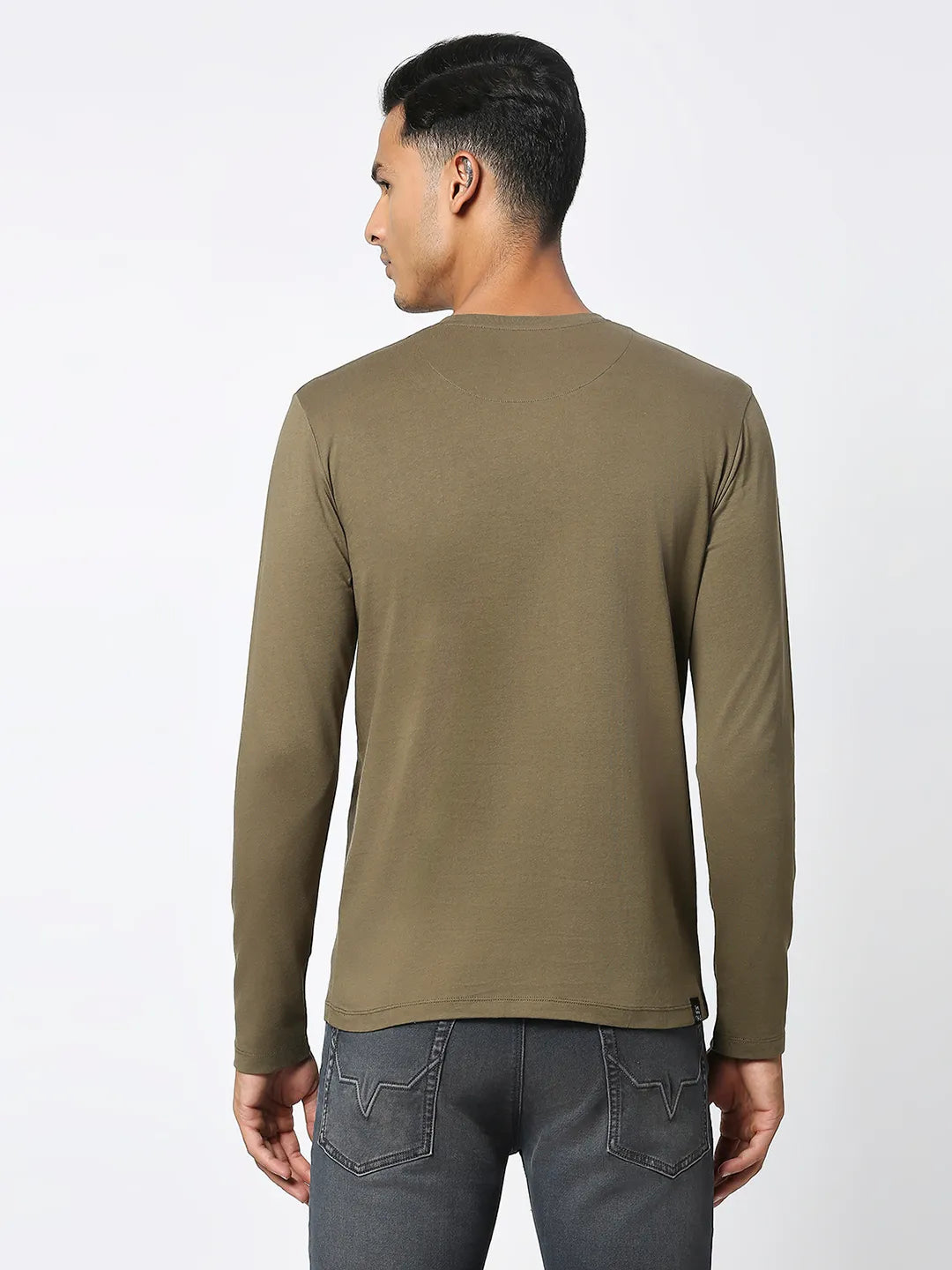 Green Regular Fit Men's Long Sleeves T-Shirt by Being Human Clothing