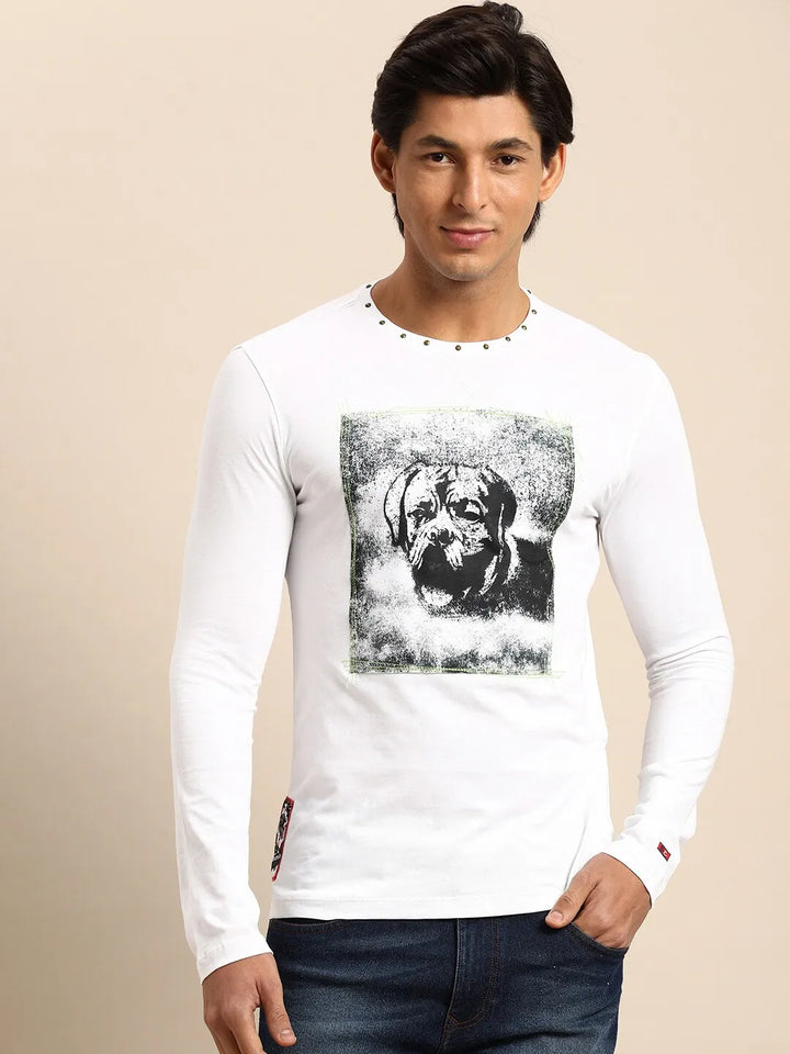 White Slim Fit Round Neck Men's T-Shirt by Being Human Clothing