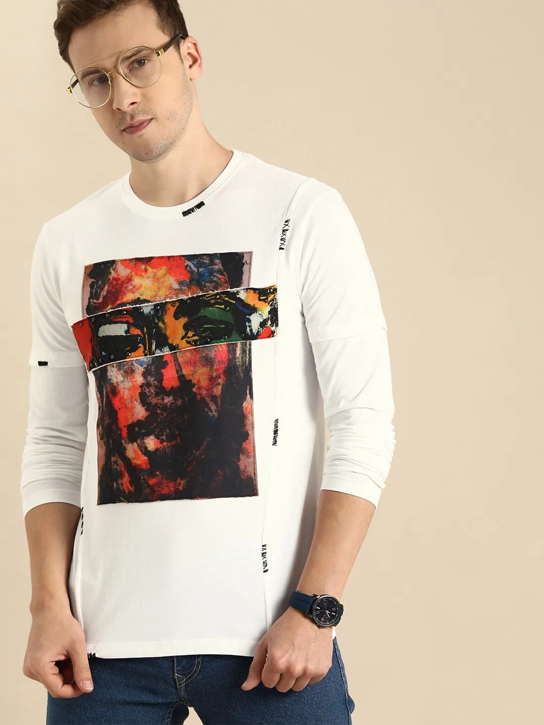 White Slim Fit Round Neck Men's T-Shirt by Being Human Clothing