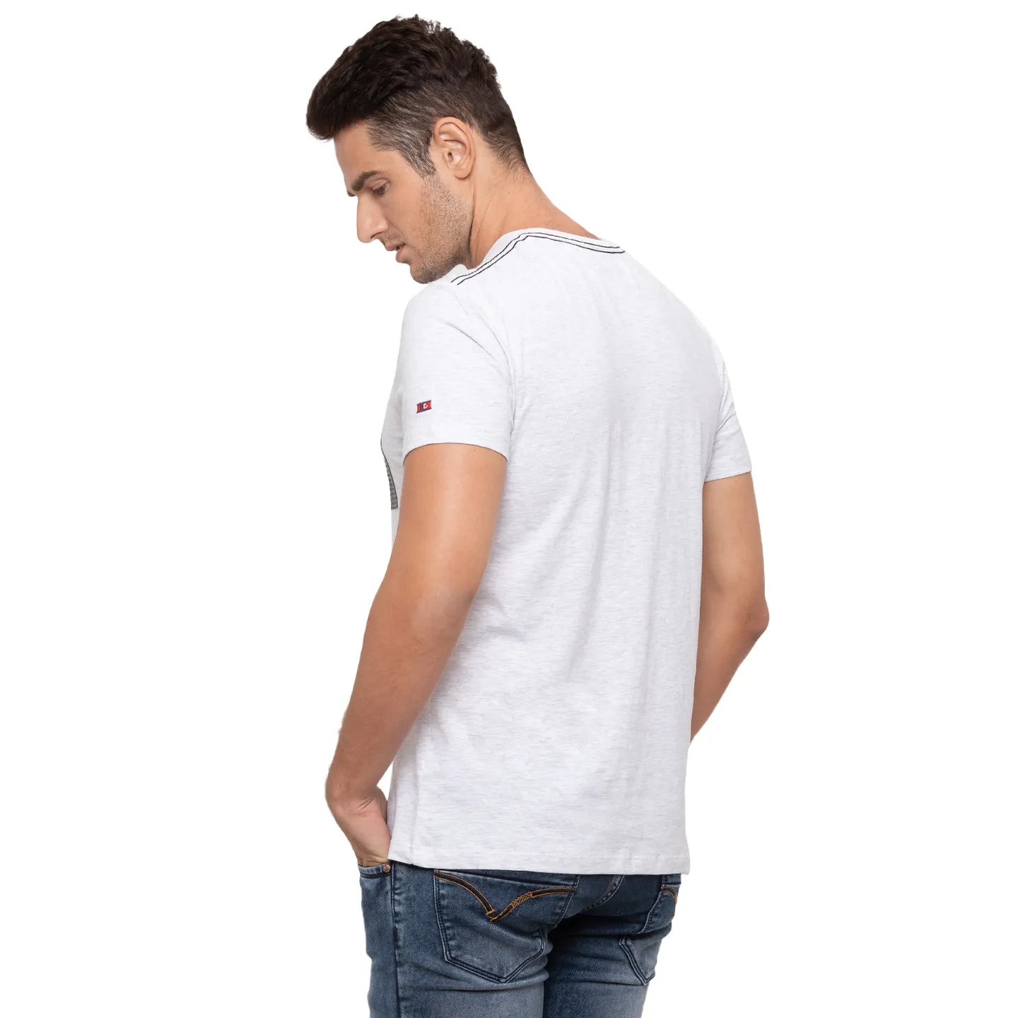 Grey  Regular Fit Round Neck Men's T-Shirt by Being Human Clothing