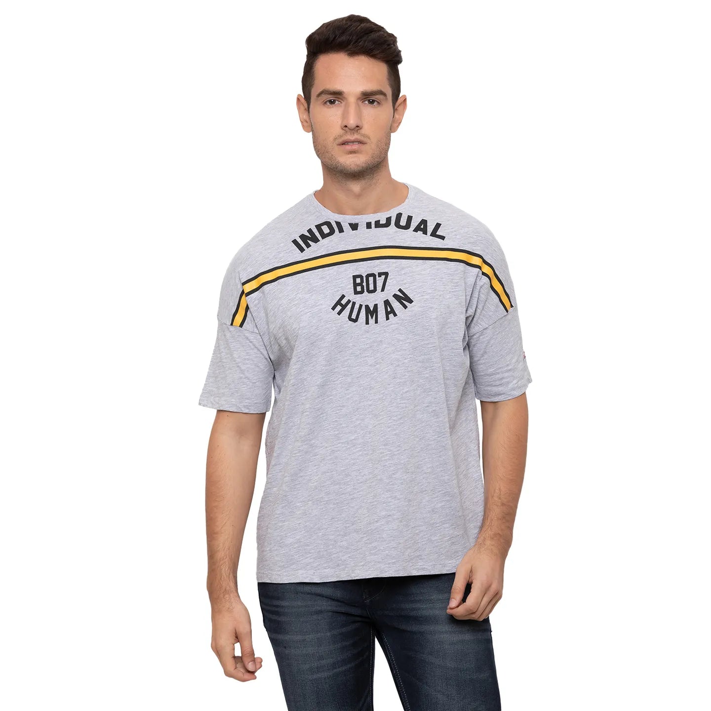 Light Grey Over Sized Fit Round Neck Men's T-Shirt by Being Human Clothing