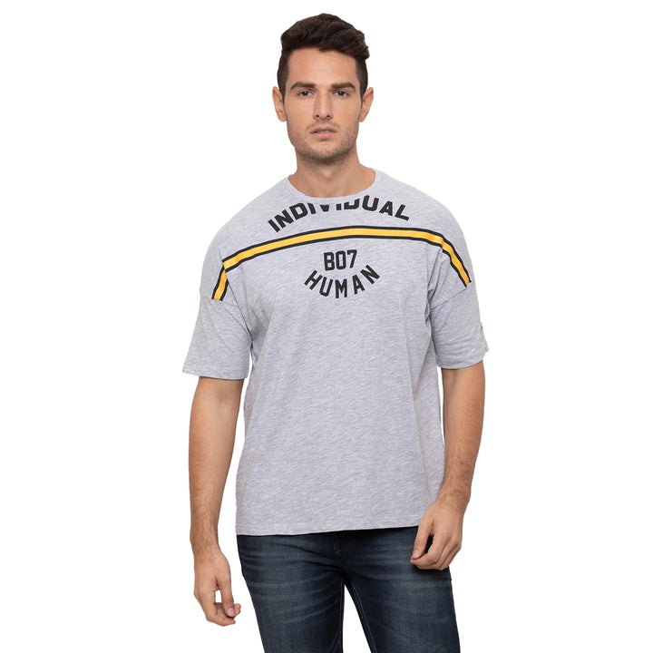 Light Grey Over Sized Fit Round Neck Men's T-Shirt by Being Human Clothing