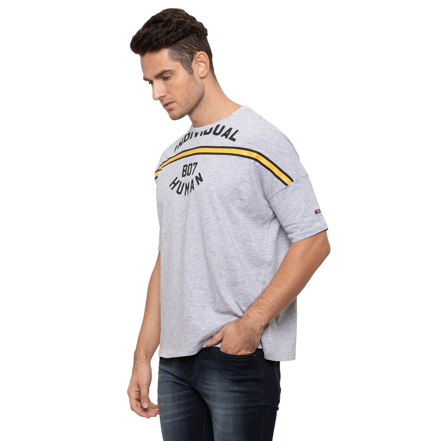 Light Grey Over Sized Fit Round Neck Men's T-Shirt by Being Human Clothing