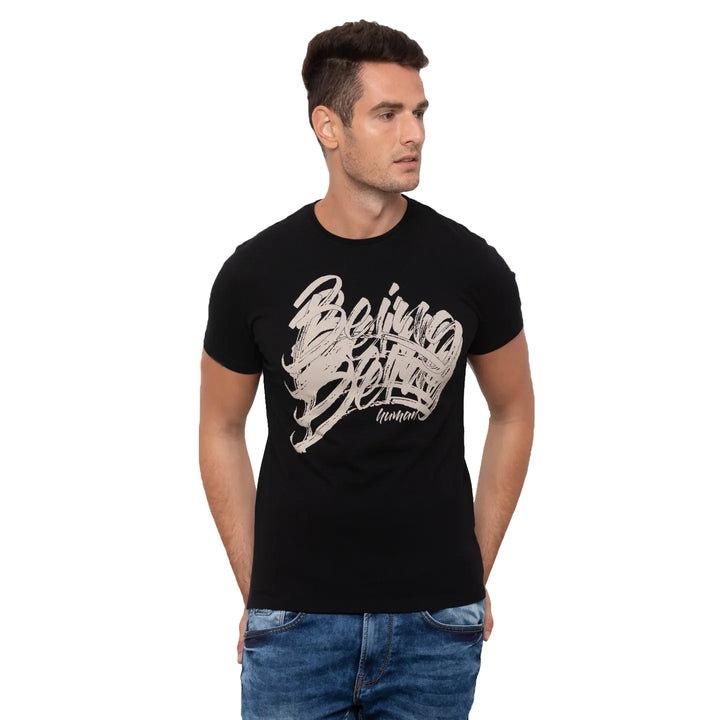 Black Regular Fit Men's Short Sleeves T-Shirt by Being Human Clothing