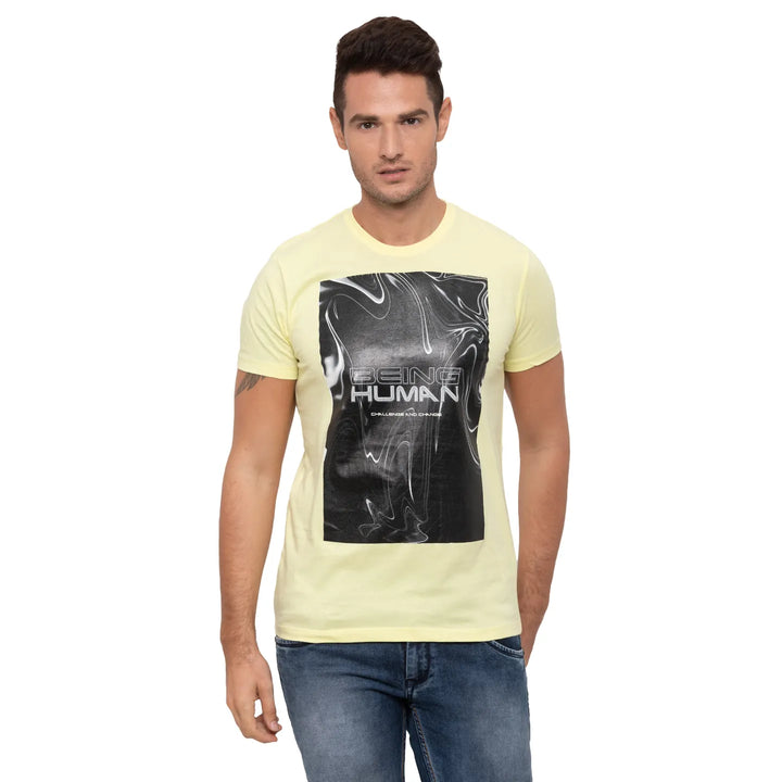 Yellow Regular Fit Men's Short Sleeves T-Shirt by Being Human Clothing