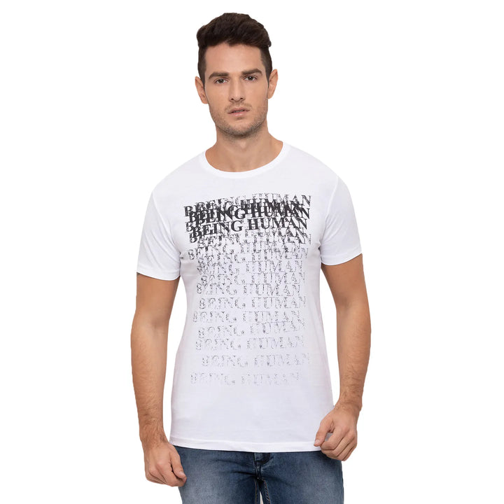 White Regular Fit Men's Short Sleeves T-Shirt by Being Human Clothing