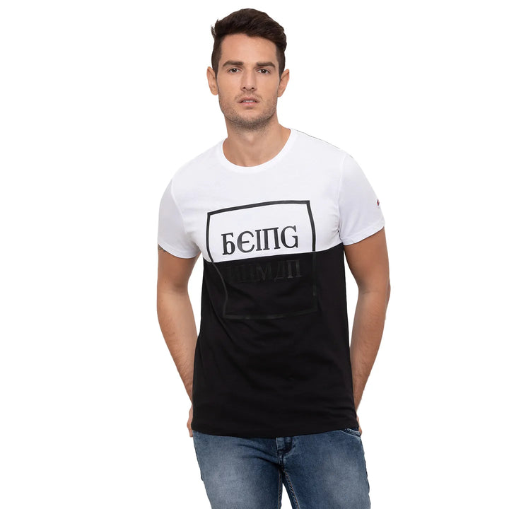 Monochrome colorblocked Regular Fit Men's Short Sleeves T-Shirt by Being Human Clothing