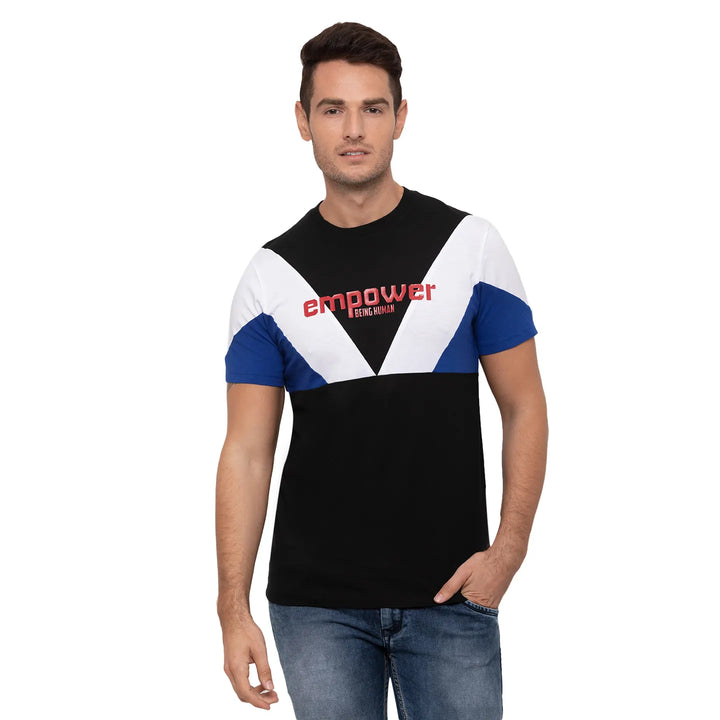 Black Boxy Over Sized Fit Round Neck Men's T-Shirt by Being Human Clothing