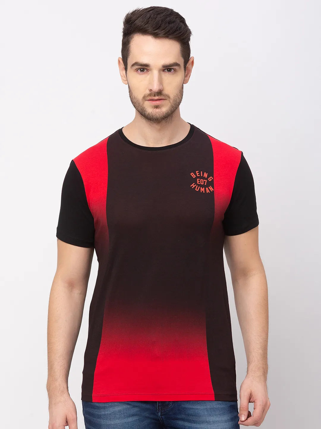 Vivid Orange Regular Fit Round Neck Men's T-Shirt by Being Human Clothing