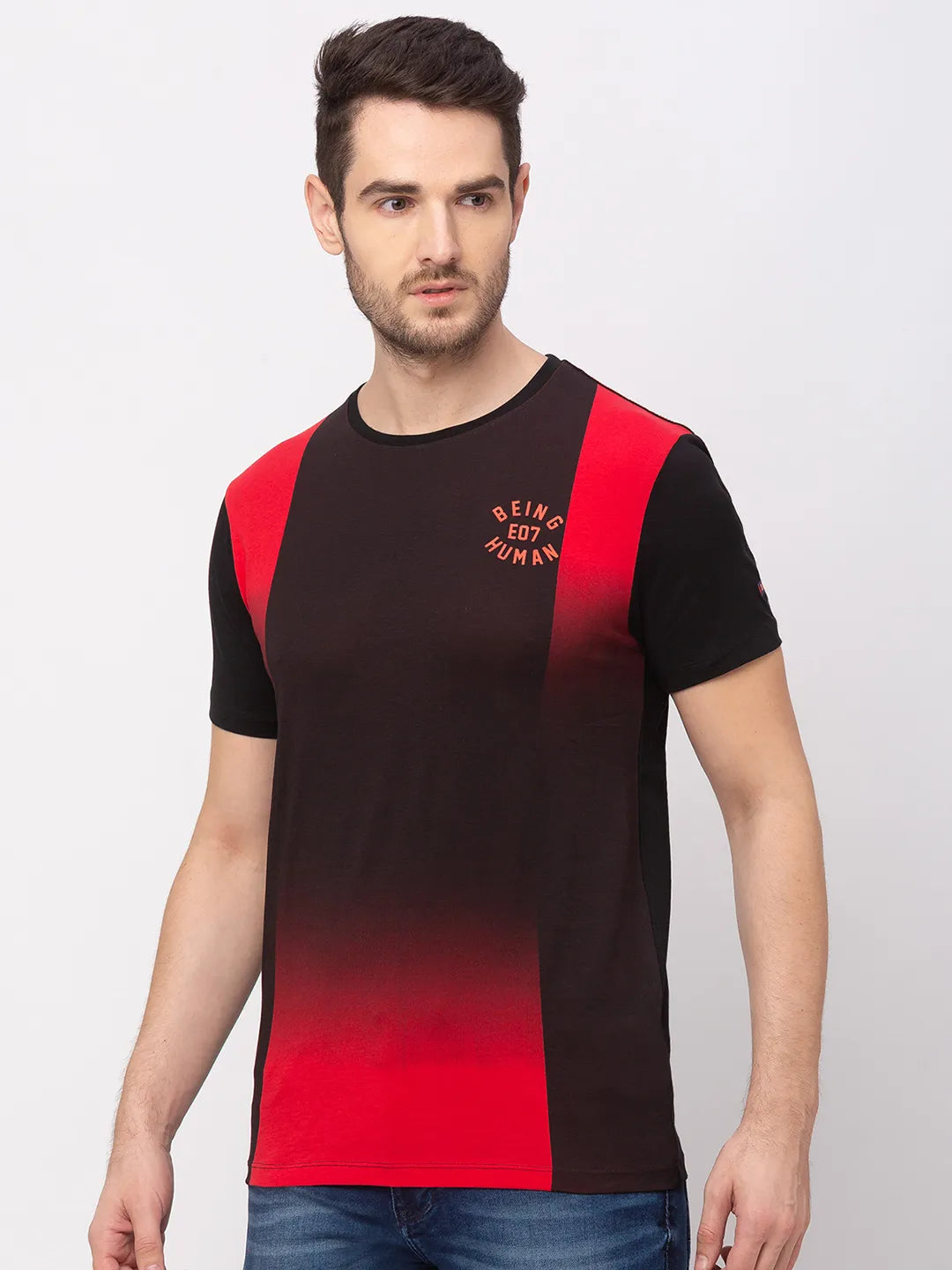 Vivid Orange Regular Fit Round Neck Men's T-Shirt by Being Human Clothing