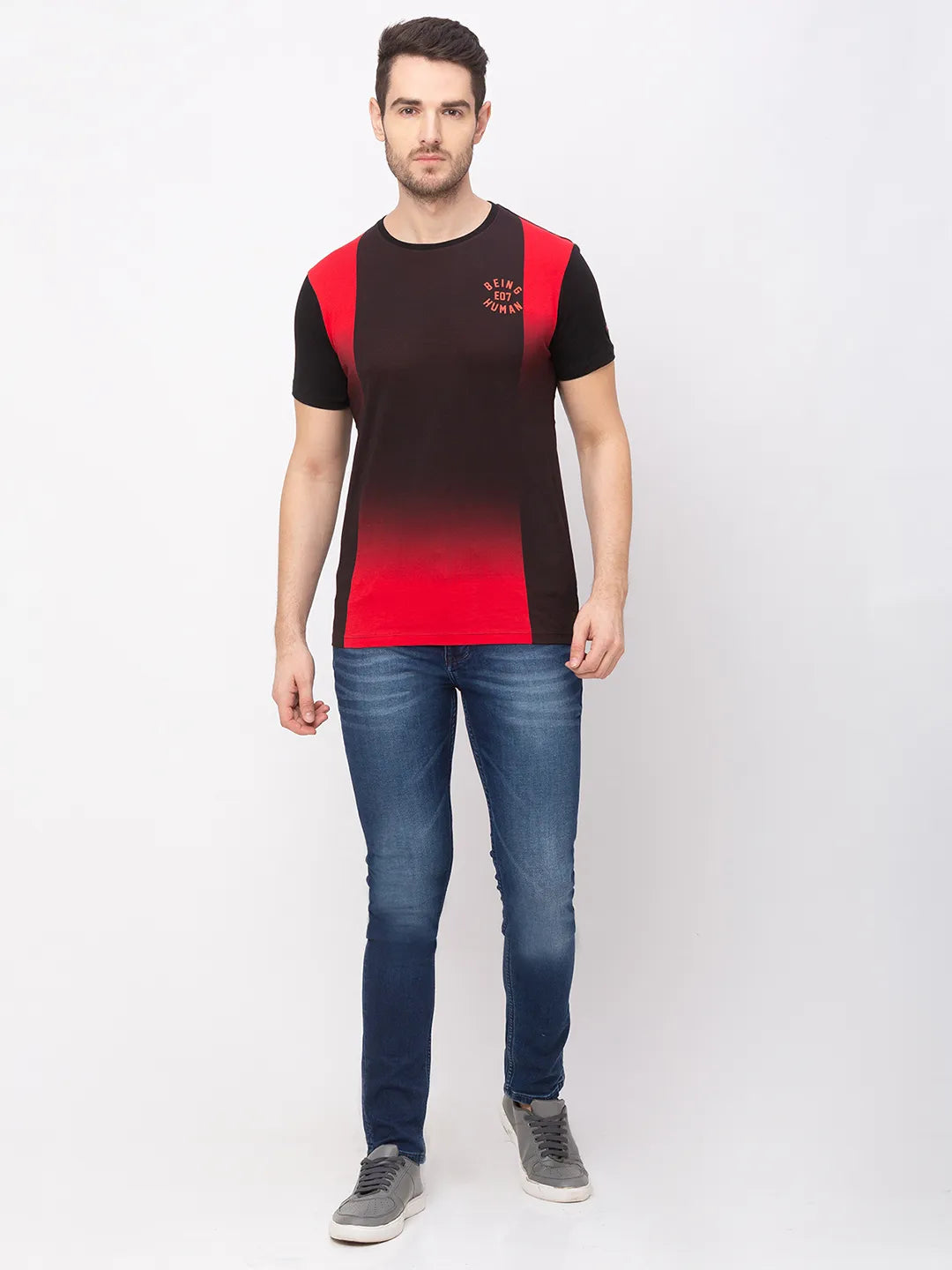 Vivid Orange Regular Fit Round Neck Men's T-Shirt by Being Human Clothing