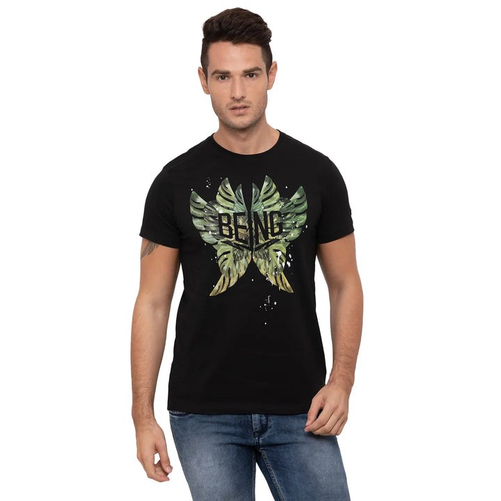 Black Regular Fit Men's Short Sleeves T-Shirt by Being Human Clothing