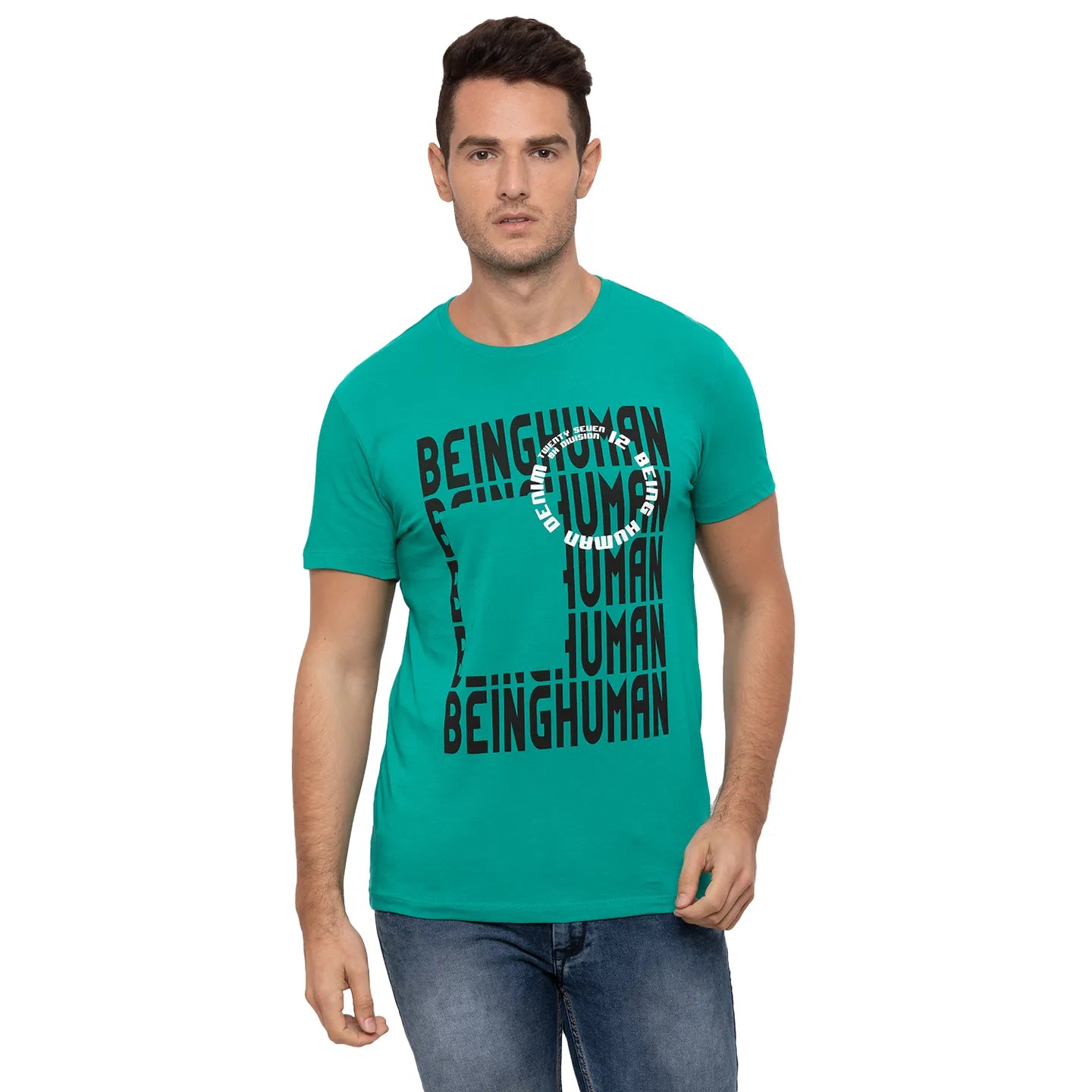 Deep Green Regular Fit Round Neck Mens' T-Shirt by Being Human Clothing