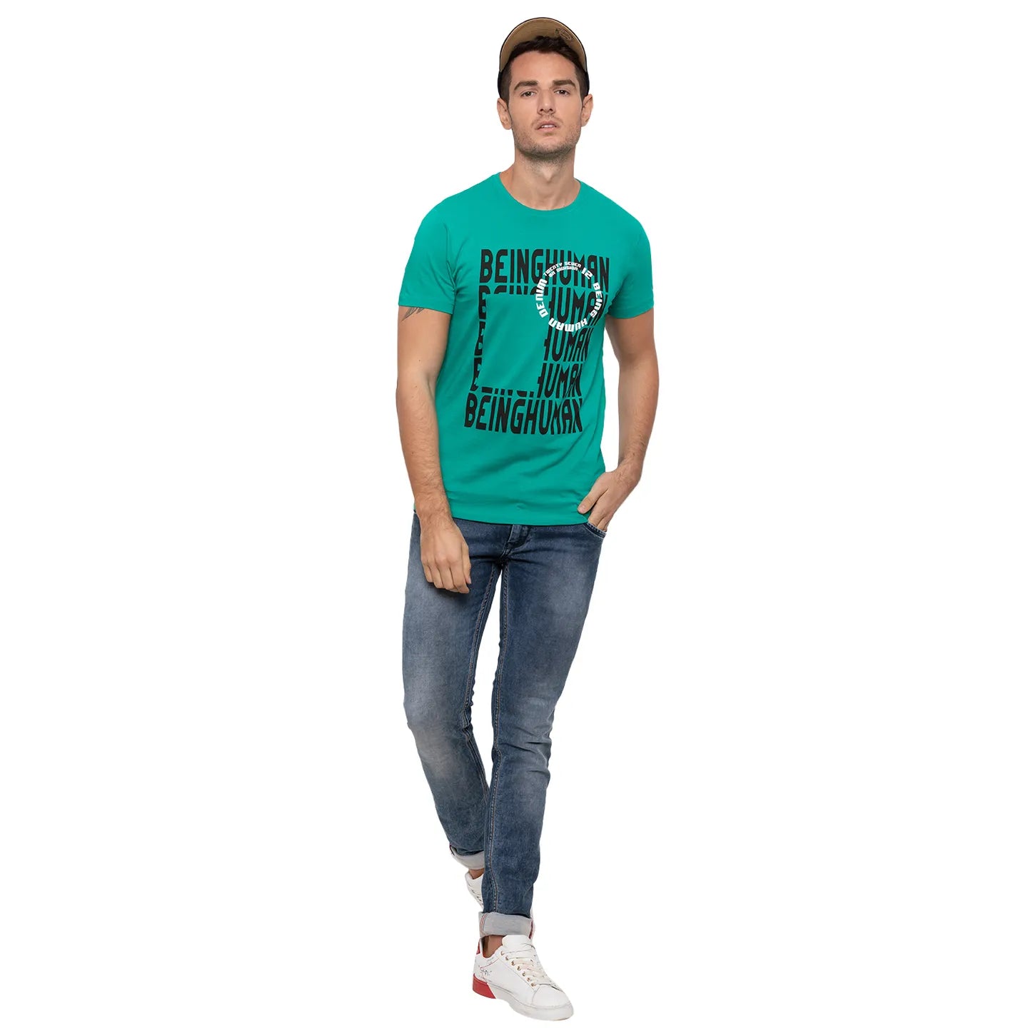 Deep Green Regular Fit Round Neck Mens' T-Shirt by Being Human Clothing