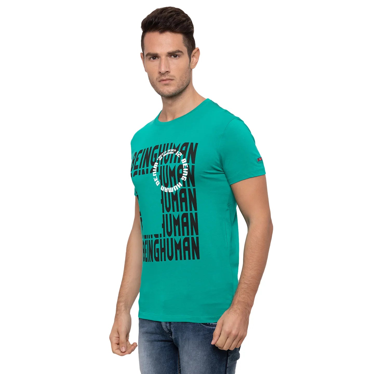 Deep Green Regular Fit Round Neck Mens' T-Shirt by Being Human Clothing