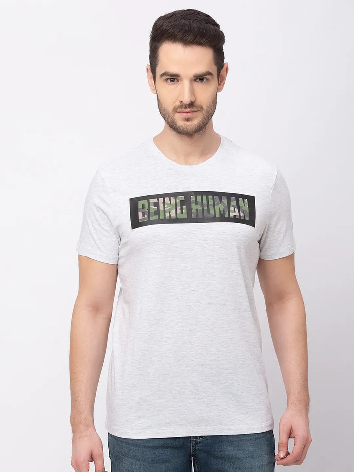 Grey Regular Fit Men's Short Sleeves T-Shirt by Being Human Clothing