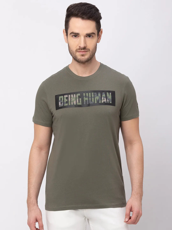 Green Regular Fit Men's Short Sleeves T-Shirt by Being Human Clothing