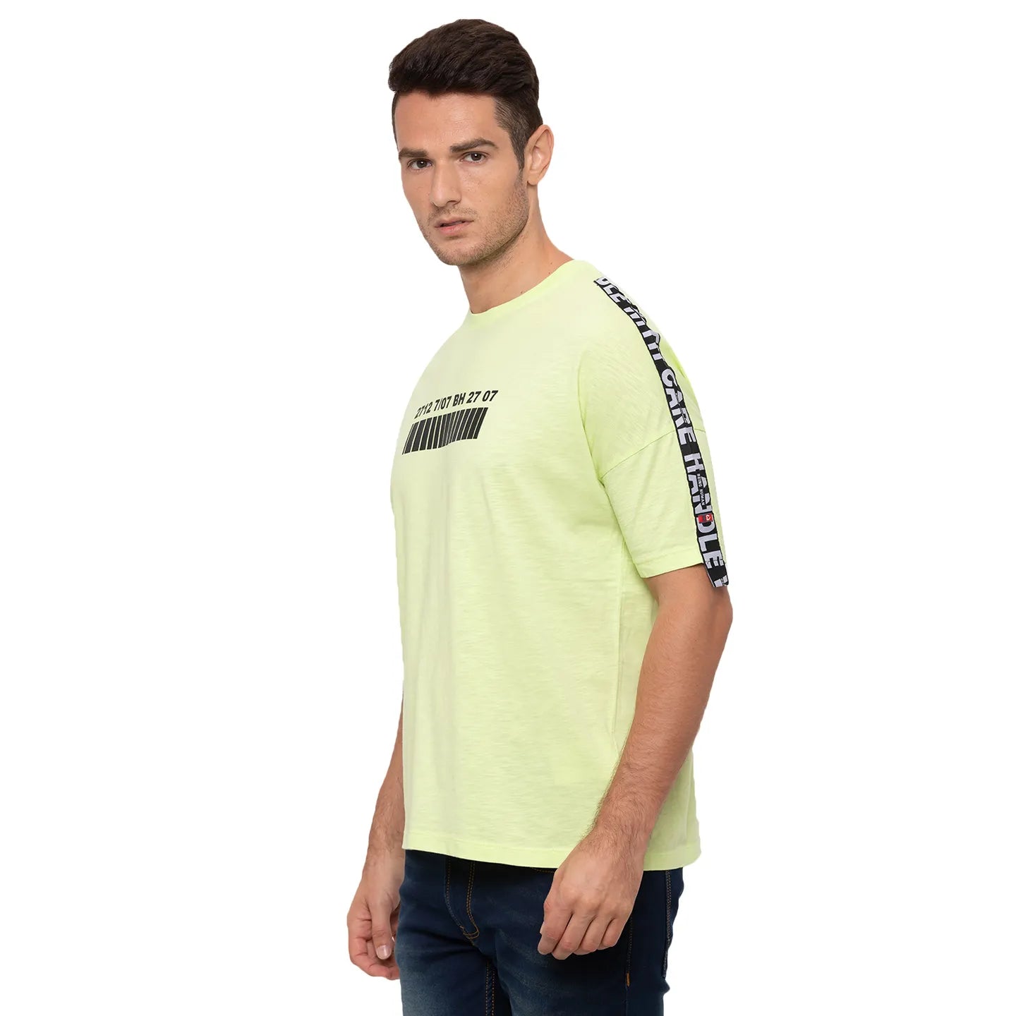 Neon Yellow Over Sized Fit Round Neck Men's T-Shirt by Being Human Clothing