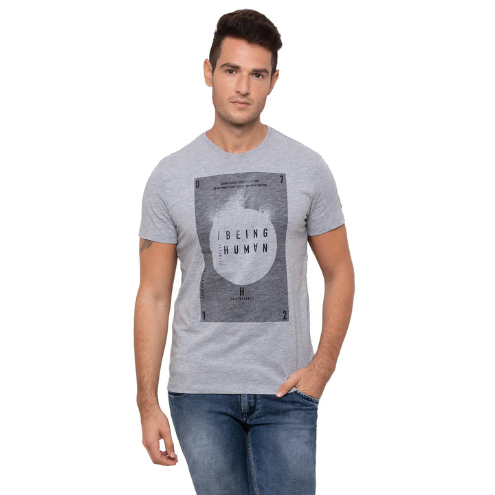 Grey Regular Fit Men's T-Shirt by Being Human Clothing