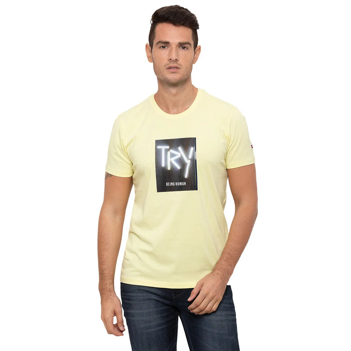 Lemon Regular Fit Round Neck Men's T-Shirt by Being Human Clothing