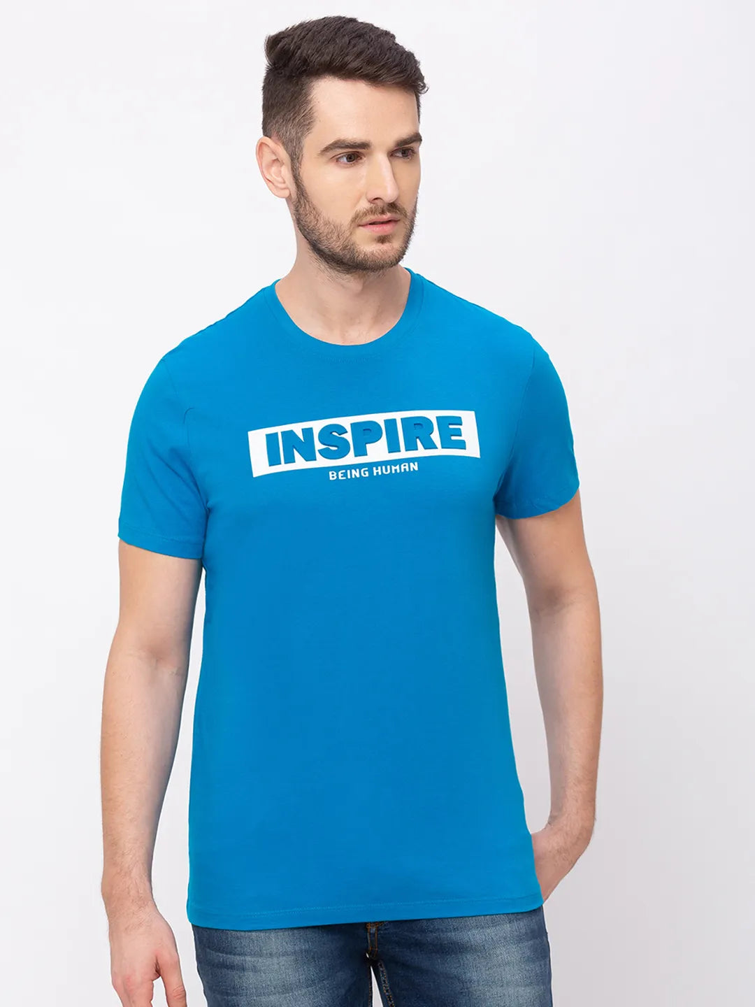 Sharp Blue Regular Fit Round Neck Men's T-Shirt by Being Human Clothing