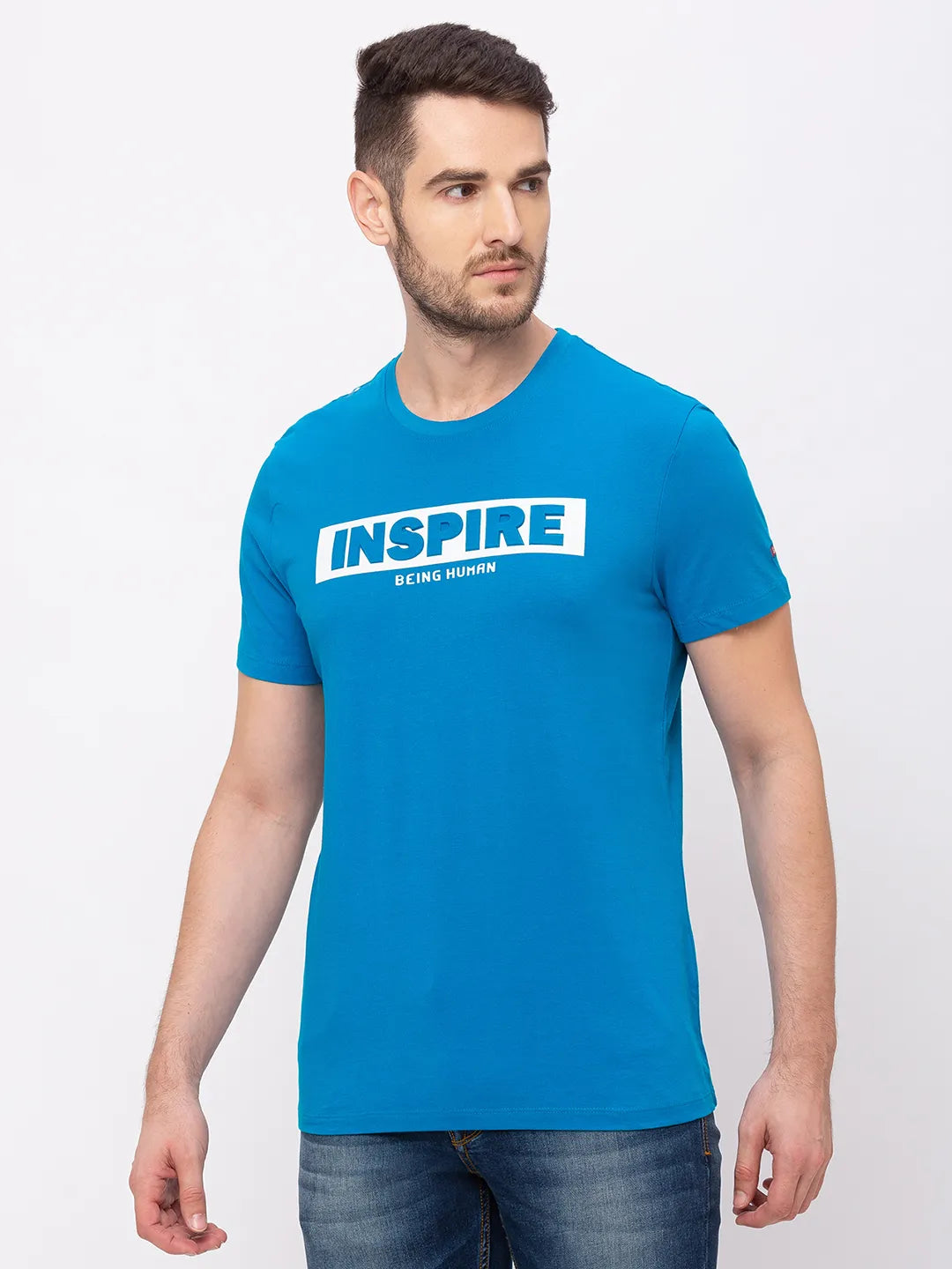 Sharp Blue Regular Fit Round Neck Men's T-Shirt by Being Human Clothing
