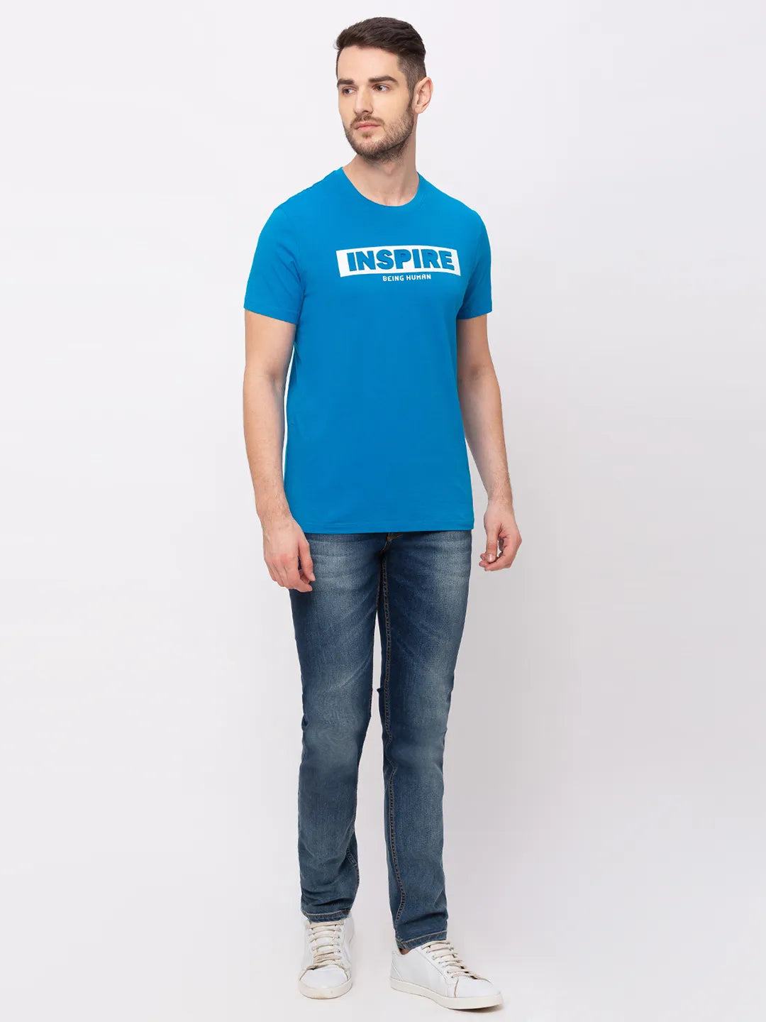 Sharp Blue Regular Fit Round Neck Men's T-Shirt by Being Human Clothing