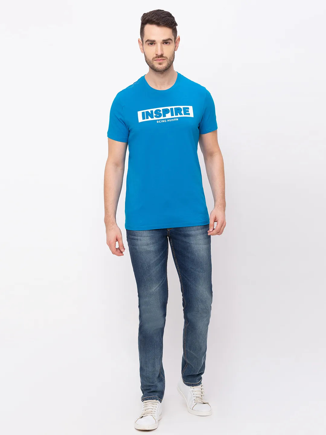 Sharp Blue Regular Fit Round Neck Men's T-Shirt by Being Human Clothing