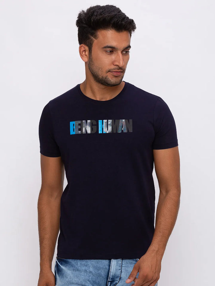 Blue Regular Fit Men's Short Sleeves T-Shirt by Being Human Clothing