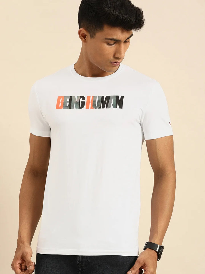 White Regular Fit Men's Short Sleeves T-Shirt by Being Human Clothing