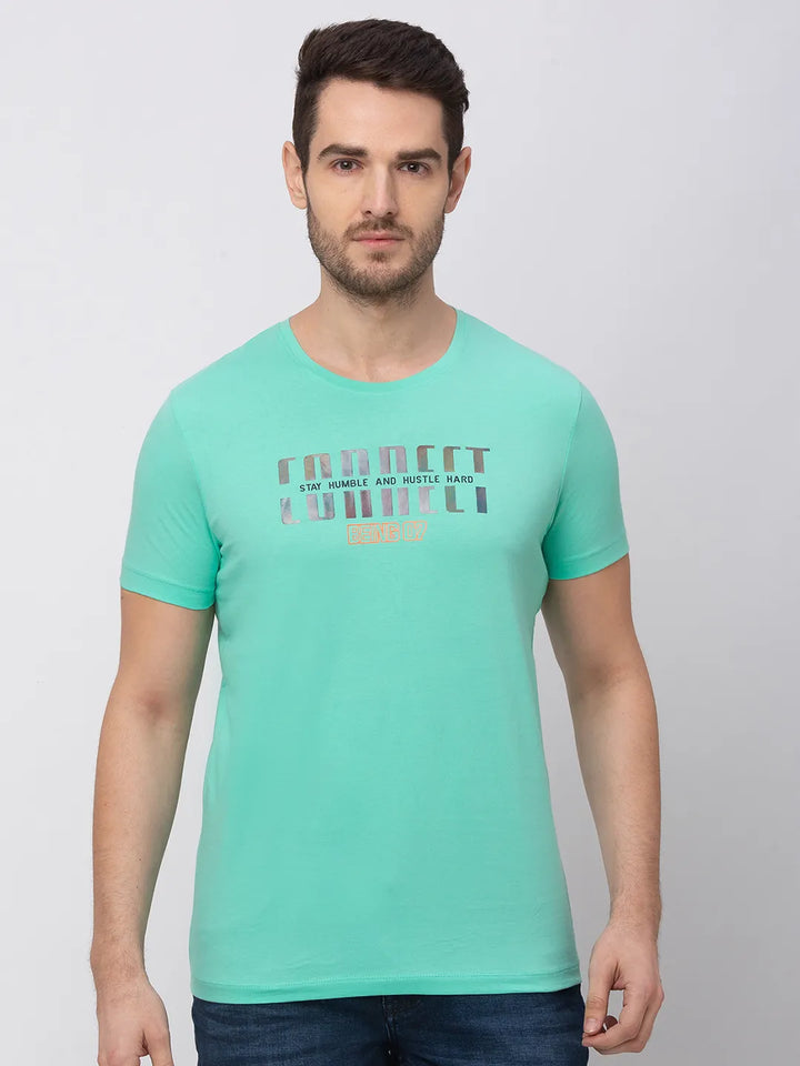 Pista Green Regular Fit Round Neck Men's T-Shirt by Being Human Clothing