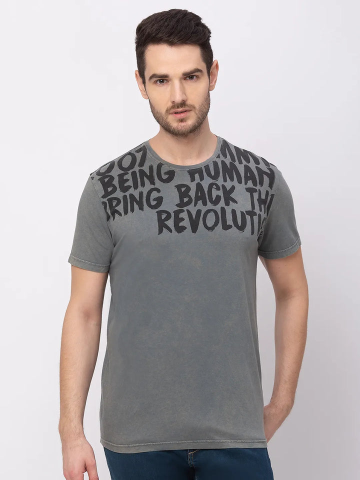 Grey Regular Fit Round Neck Men's T-Shirt by Being Human Clothing