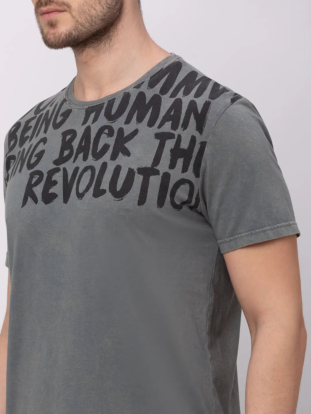 Grey Regular Fit Round Neck Men's T-Shirt by Being Human Clothing