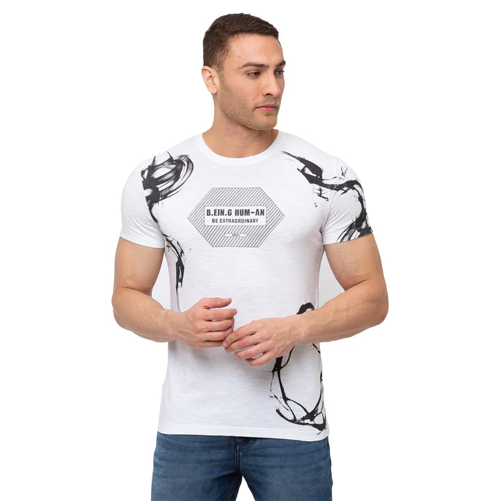 White Regular Fit Men's Short Sleeves T-Shirt by Being Human Clothing