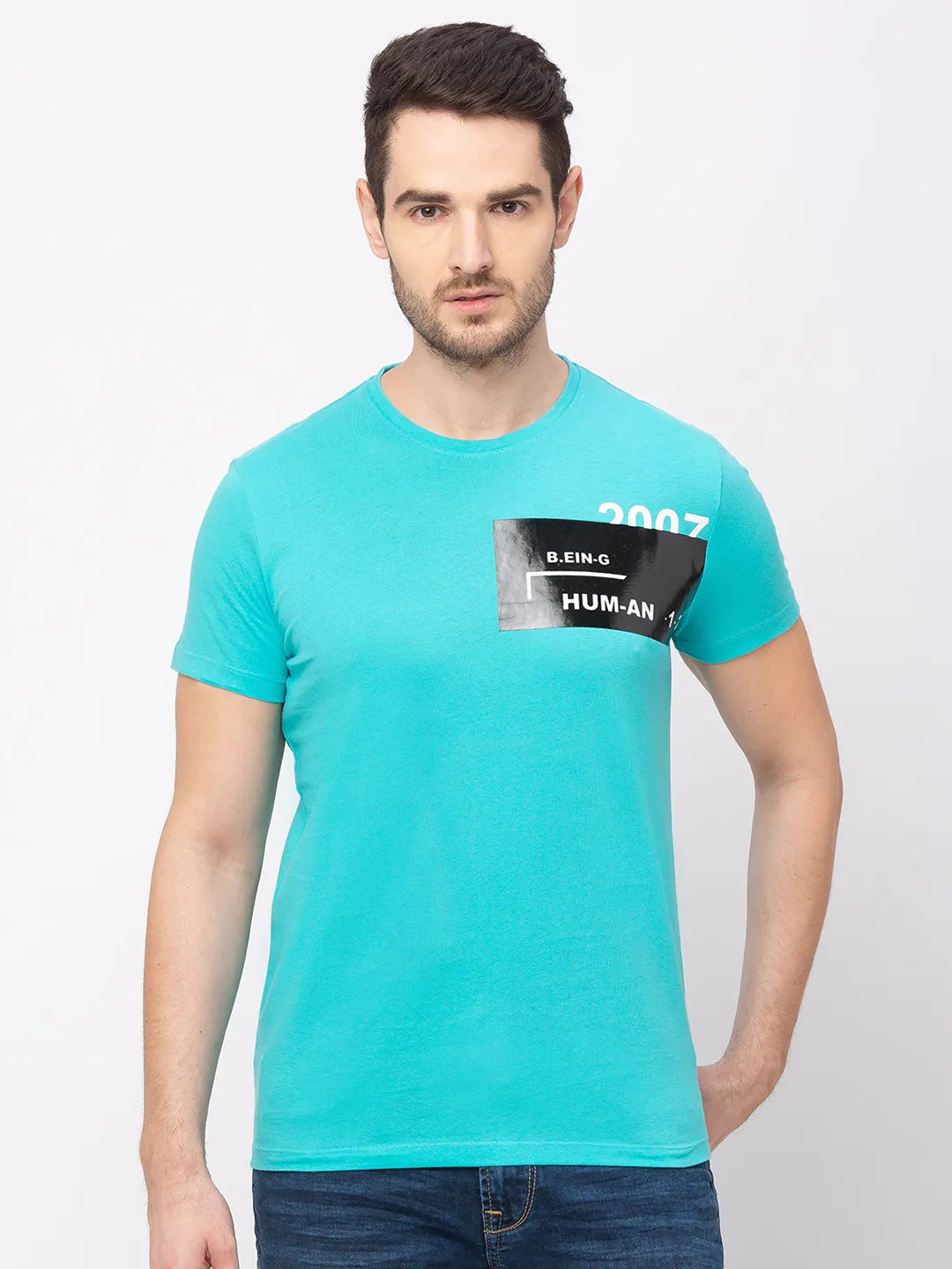 Green Regular Fit Round Neck Men's T-Shirt by Being Human Clothing