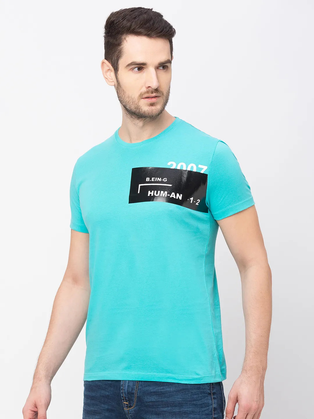 Green Regular Fit Round Neck Men's T-Shirt by Being Human Clothing